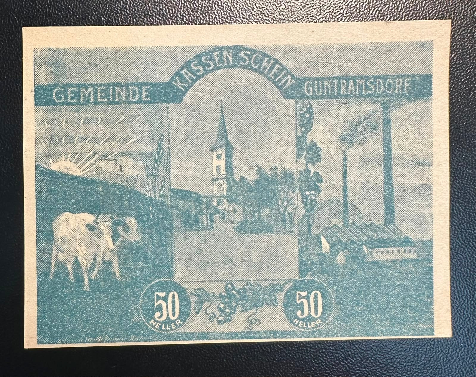 שטר חירום (נוטגלד) אוסטרי היסטורי – 50 הלר, גונטרמסדורף (1920) | תעשייה וחקלאות Authentic Austrian Notgeld Banknote – 50 Heller, Guntramsdorf (1920) | Vintage Collectible