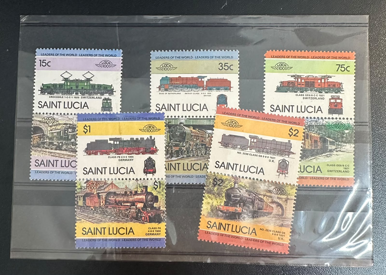 בולי דואר וינטג' - קטרים, סנט לוסיה (10 בולים) | Vintage Locomotive Postage Stamps - Saint Lucia (10 Stamps)