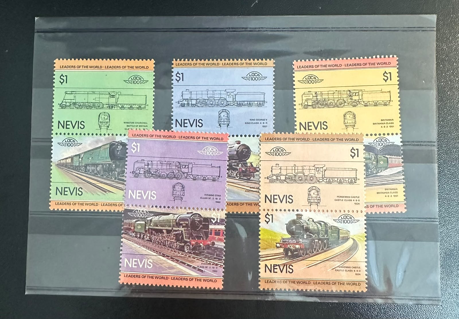 בולי דואר וינטג' - קטרים, נוויס (10 בולים) | Vintage Locomotive Postage Stamps - Nevis (10 Stamps)