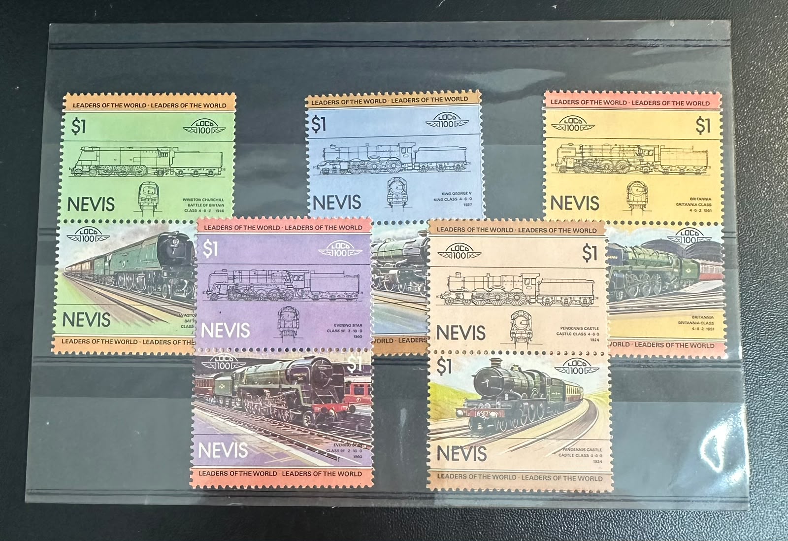 בולי דואר וינטג' - קטרים, נוויס (10 בולים) | Vintage Locomotive Postage Stamps - Nevis (10 Stamps)