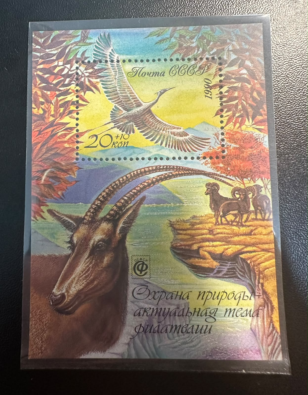 גיליון מזכרת וינטג' ברית המועצות 1990 הגנת הטבע ציפורים וחיות בר | Vintage USSR 1990 Nature Conservation Wildlife & Birds Souvenir Sheet