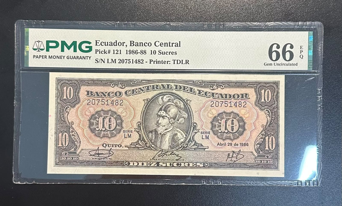 שטר אקוודור 10 סוקרה 1986 מדורג | Ecuador 10 Sucres 1986 PMG 66 EPQ