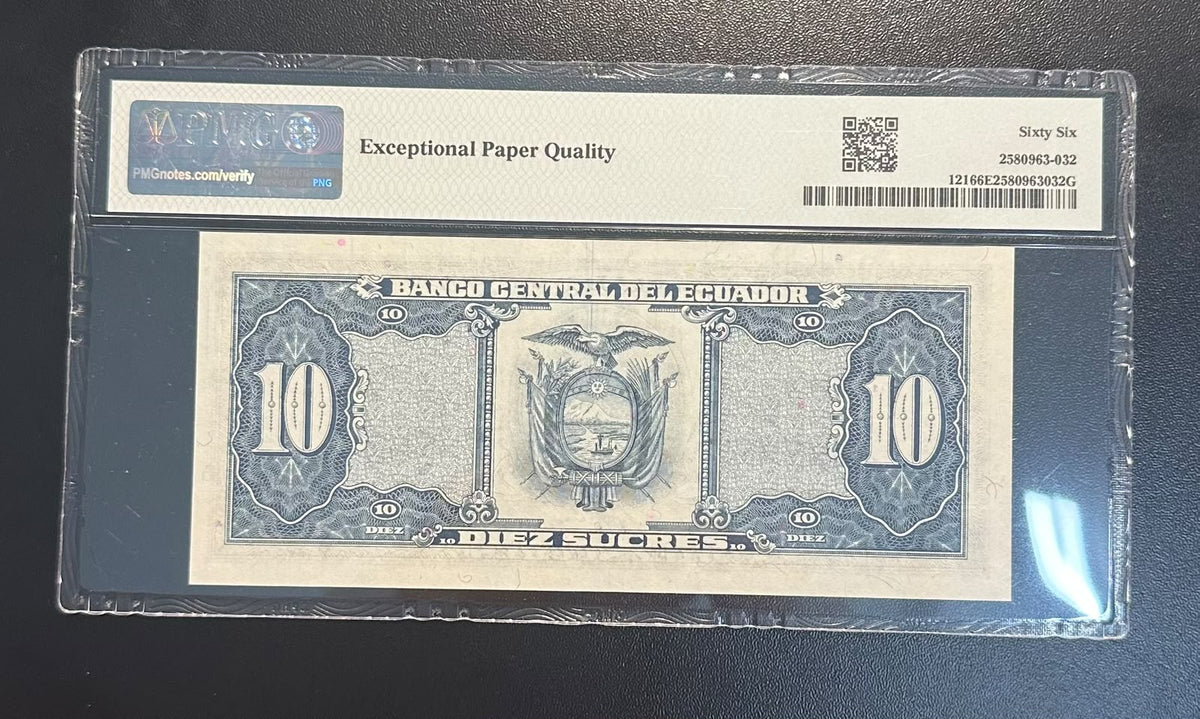 שטר אקוודור 10 סוקרה 1986 מדורג | Ecuador 10 Sucres 1986 PMG 66 EPQ