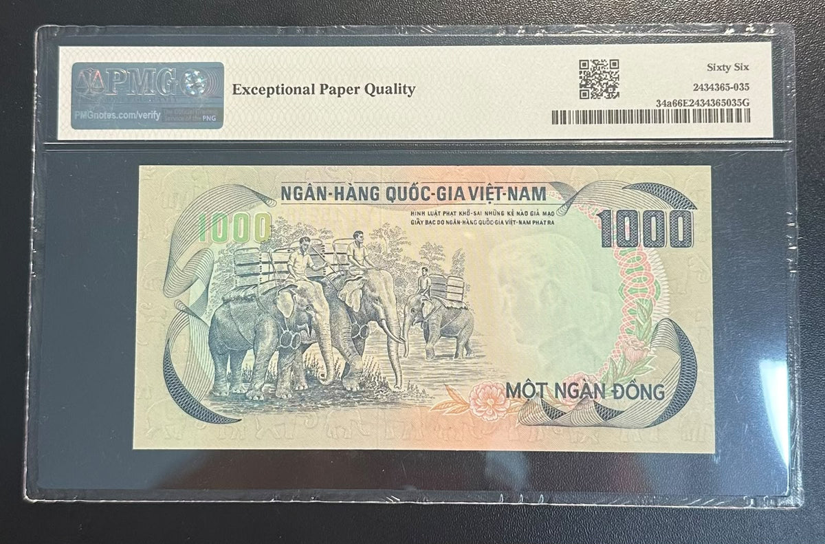 שטר דרום וייטנאם 1000 דונג 1972 מדורג | South Vietnam 1000 Dong 1972 PMG 66 EPQ