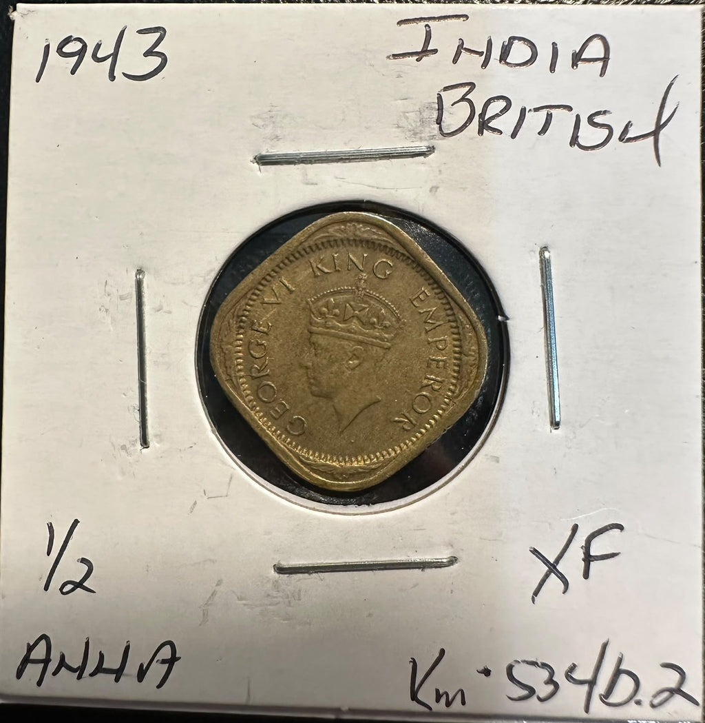 הודו הבריטית 1943 – חצי אנה, ג׳ורג׳ השישי, Calcutta Mint | British India 1943 ½ Anna – King George VI – Calcutta Mint