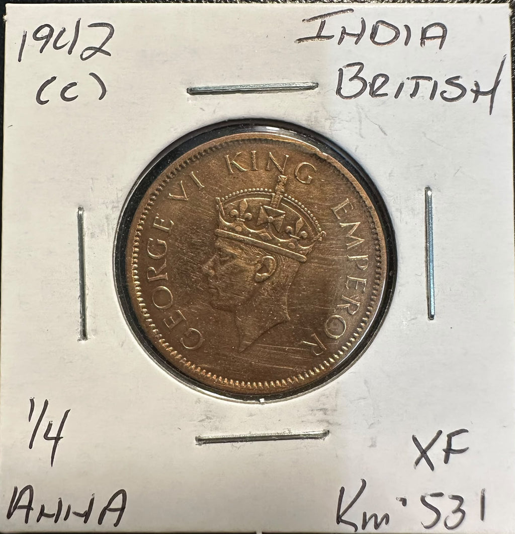 הודו הבריטית 1942 – רבע אנה, ג׳ורג׳ השישי, Calcutta Mint, KM#531 | British India 1942 ¼ Anna – King George VI – Calcutta Mint – KM#531
